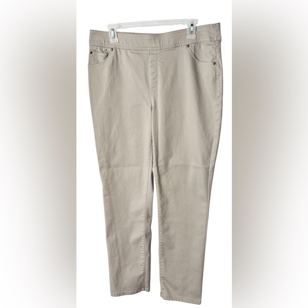 Kim Rogers Khaki Straight-Leg Pants with tummy control panel, size 12.